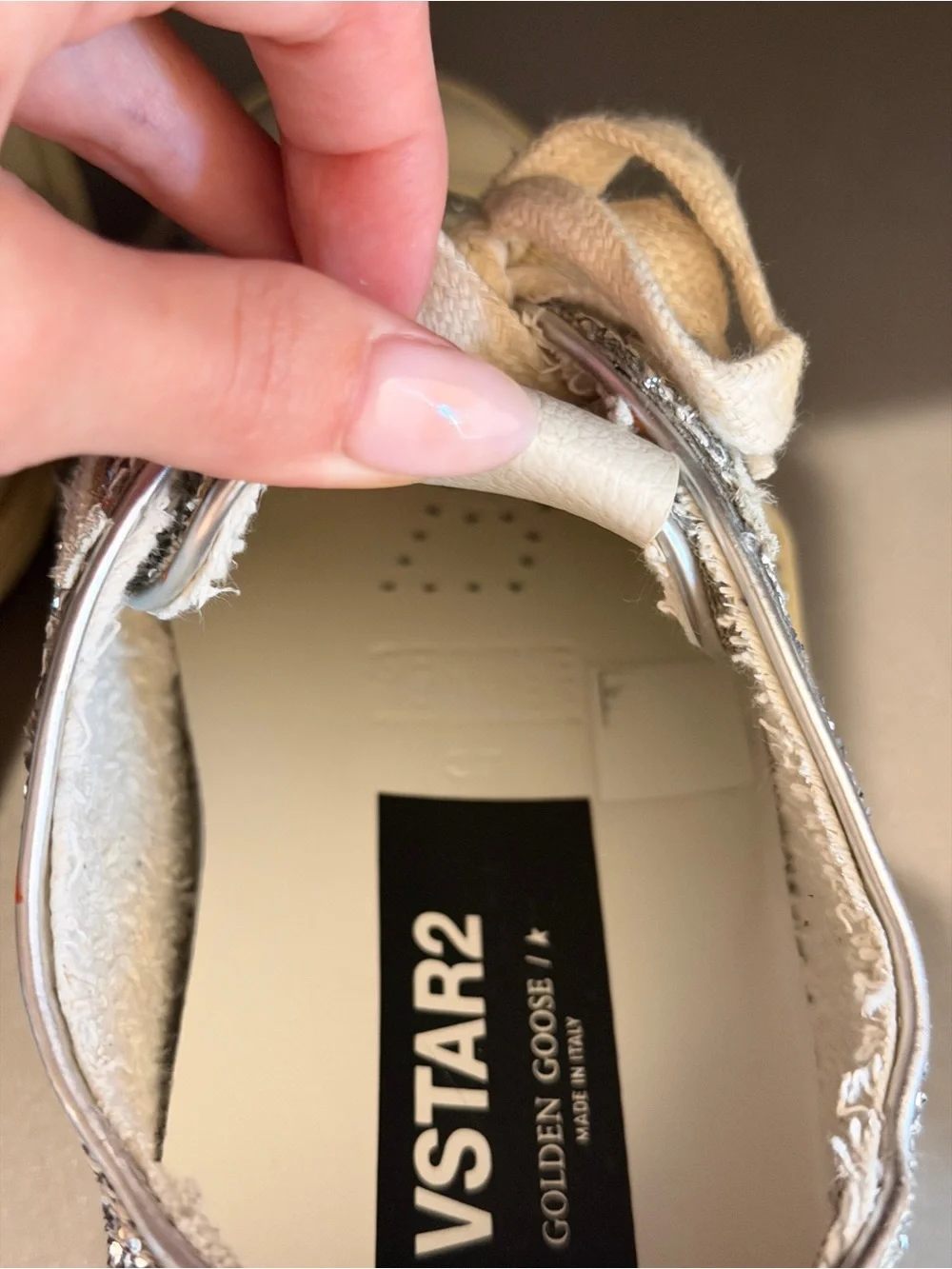Golden Goose Silver Glitter Low-Top Sneakers with Beige Sole